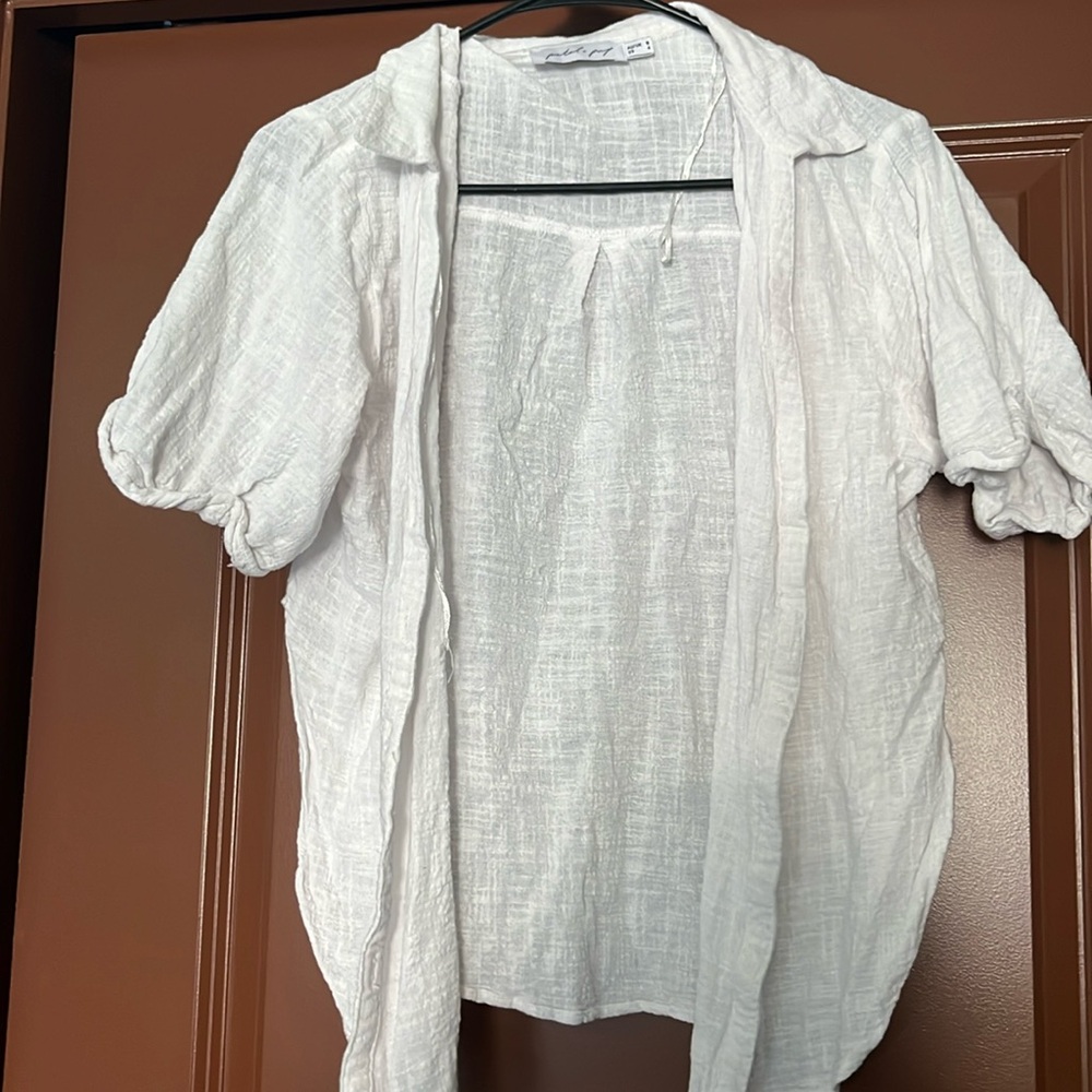 White linen button up top